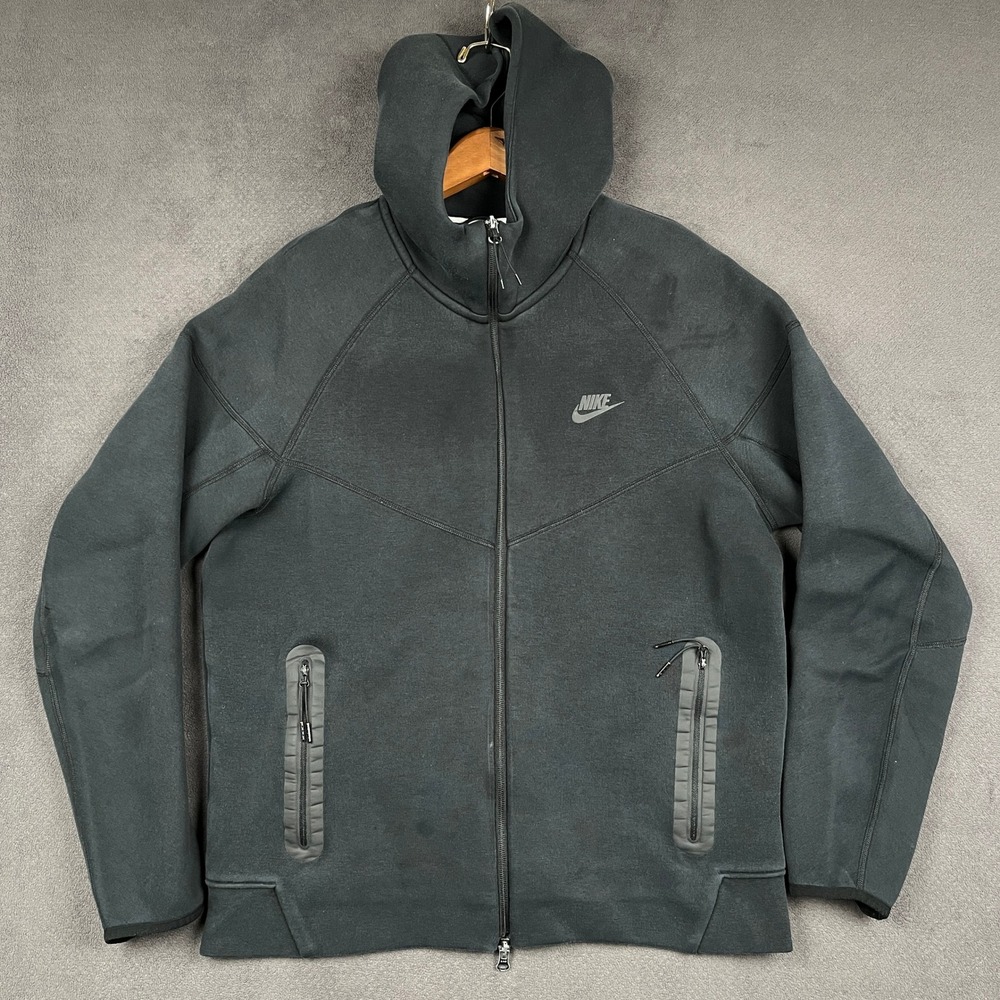 Nike Tech Fleece Hoodie Mens Large Black Full Zip Sweatshirt FB7921-010